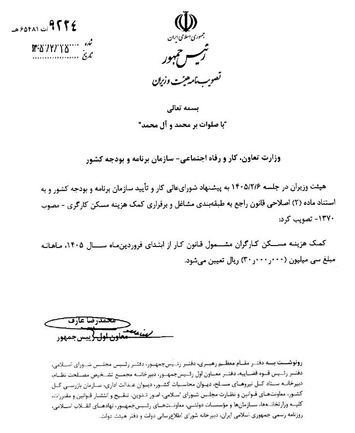 بخشنامه جدید حق مسکن 1405